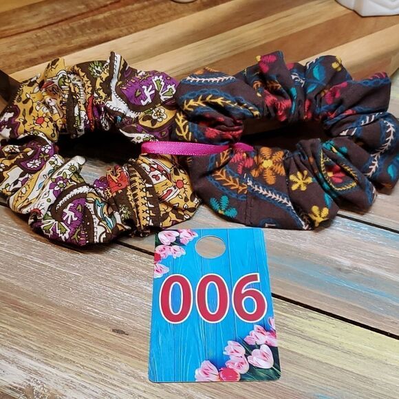 #6 Two Upcycled BoHo Floral Coordinating Hair Scrunchie Adult Handmade - Picture 1 of 3